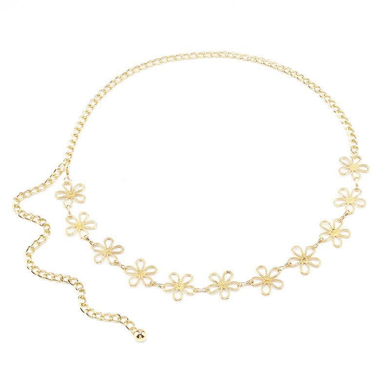 Метална талийна верига с флорален мотив, ажурен дизайн, универсален стил, дължина 105 cm, ширина 2,7 cm