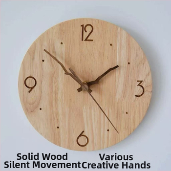 Стилен скандинавски дървен модерен стенен часовник за дневна и трапезария, безшумен декоративен дизайн, метална кутия, циферблат от смола и метал, батерийно захранване, механичен двигател