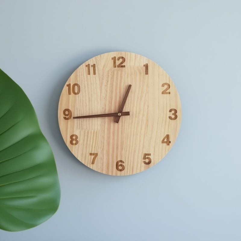 Стилен скандинавски дървен модерен стенен часовник за дневна и трапезария, безшумен декоративен дизайн, метална кутия, циферблат от смола и метал, батерийно захранване, механичен двигател