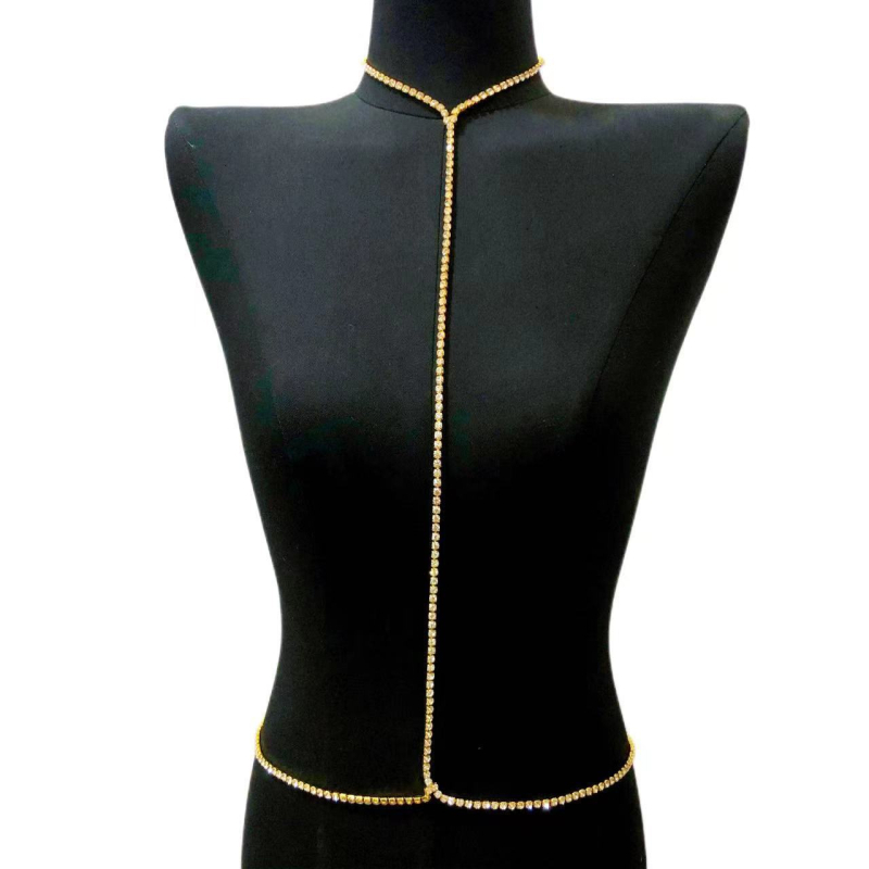 Body chain с кристални камъни, женски екзотичен стил, електроплатинг, персонализация налична