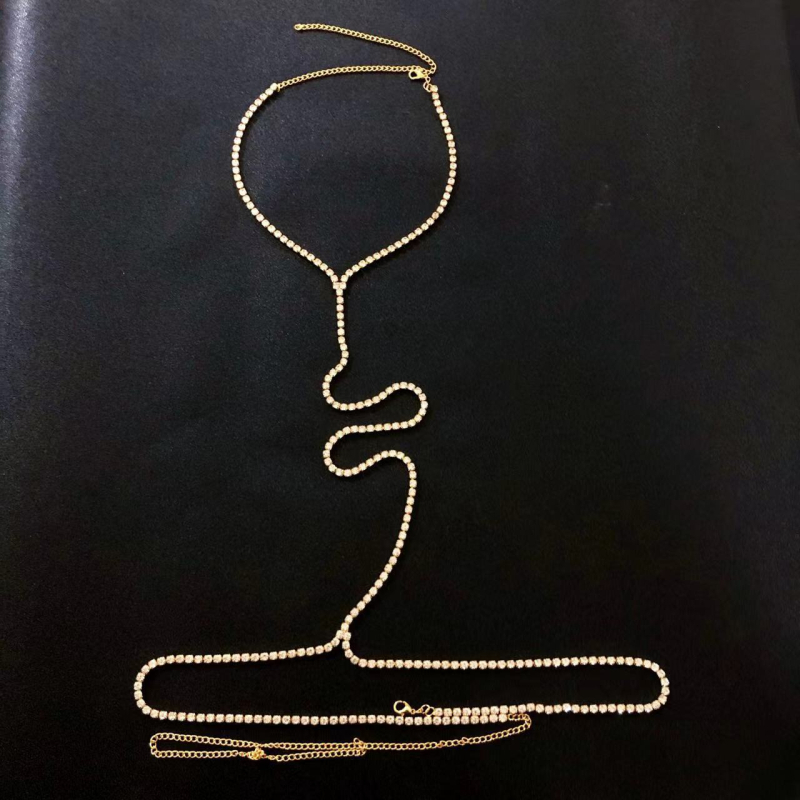 Body chain с кристални камъни, женски екзотичен стил, електроплатинг, персонализация налична