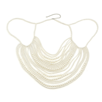 Без презрамки бански топ с имитационни перли за гръдния кош и телесна верига, зима 2024