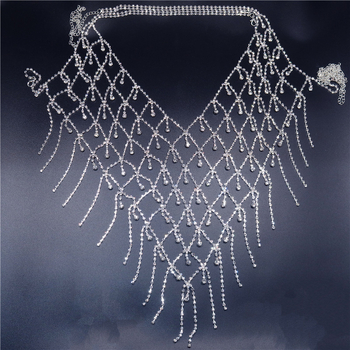 Телесна верига с кристали, бял кристал, диамантена обработка, екзотично женско колие