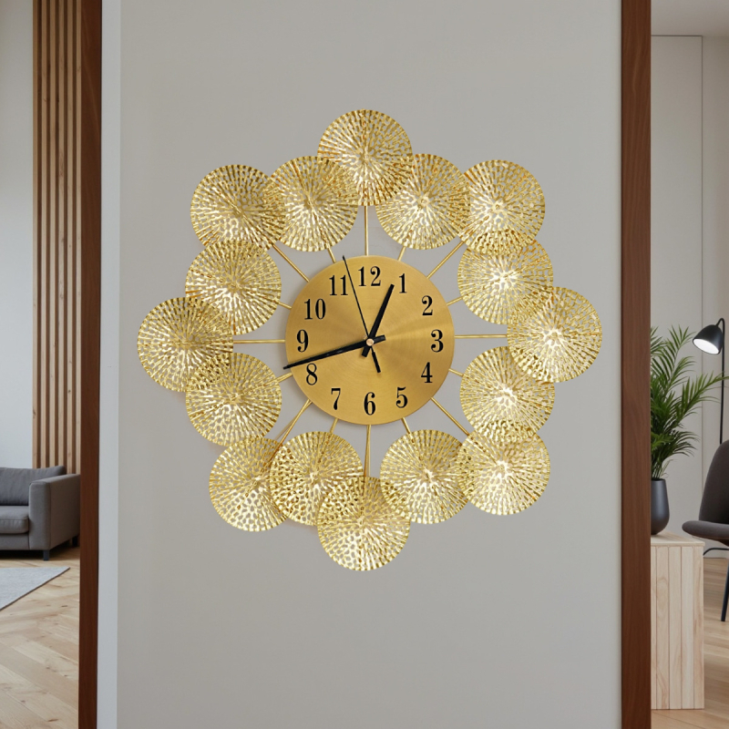 Стенен часовник с кварцов механизъм, батерийно захранване, железен арт корпус, метален циферблат, показалка