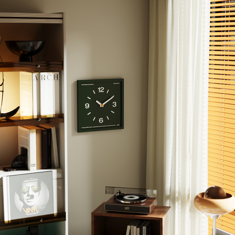 Стенен часовник в скандинавски стил със кварцов механизъм, батерийно захранване, цифров дисплей и възможност за персонализирано лого