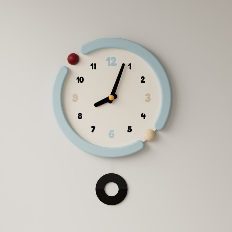 Стенен часовник (Нордичен минималистичен дизайн; тих кварцов механизъм; захранване от батерия; циферблат: масивно дърво + кожа)