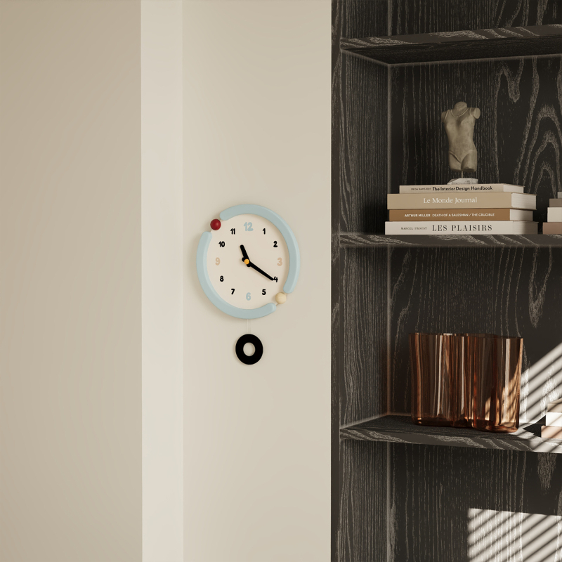 Стенен часовник (Нордичен минималистичен дизайн; тих кварцов механизъм; захранване от батерия; циферблат: масивно дърво + кожа)