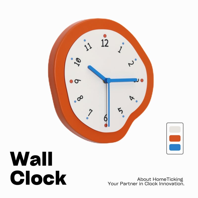 Стенно часовник с кварцов механизъм Sun movement (модел 13888), батерийно захранване, корпус и циферблат от смола, декоративна арт рамка.