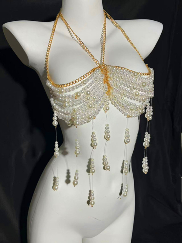 Верижна украса за тяло с перли и мъниста, ресни (електроплакиране, стил Elegant, серия Princess)