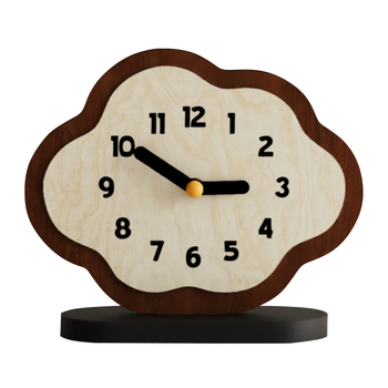 Настолен часовник с дизайн облачен карикатурен мотив – нордичен стил, кварцов механизъм, кожен циферблат, захранван с батерии