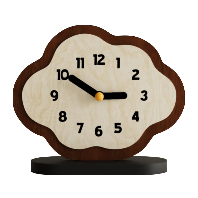 Настолен часовник с дизайн облачен карикатурен мотив – нордичен стил, кварцов механизъм, кожен циферблат, захранван с батерии