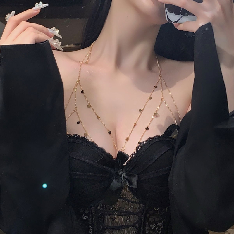 Колие с ключична верижка, многослоено, висулка от сплав, електроплатиране