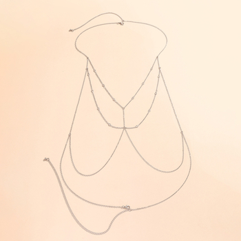 Chu Cheng дамски гръден синджир от сплав със бели кристални камъни, електроплатинг, синджир за тяло за бикини