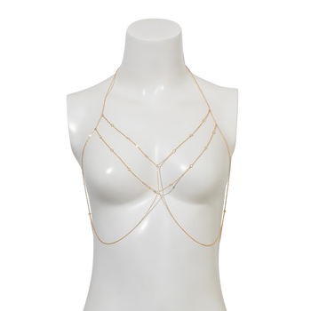 Chu Cheng дамски гръден синджир от сплав със бели кристални камъни, електроплатинг, синджир за тяло за бикини