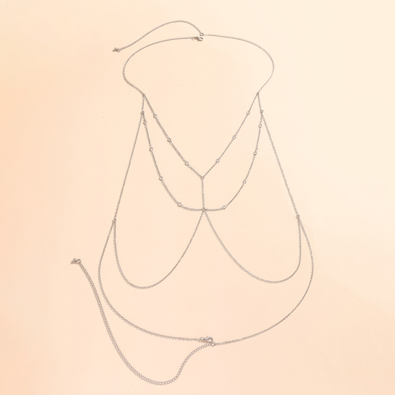 Chu Cheng дамски гръден синджир от сплав със бели кристални камъни, електроплатинг, синджир за тяло за бикини