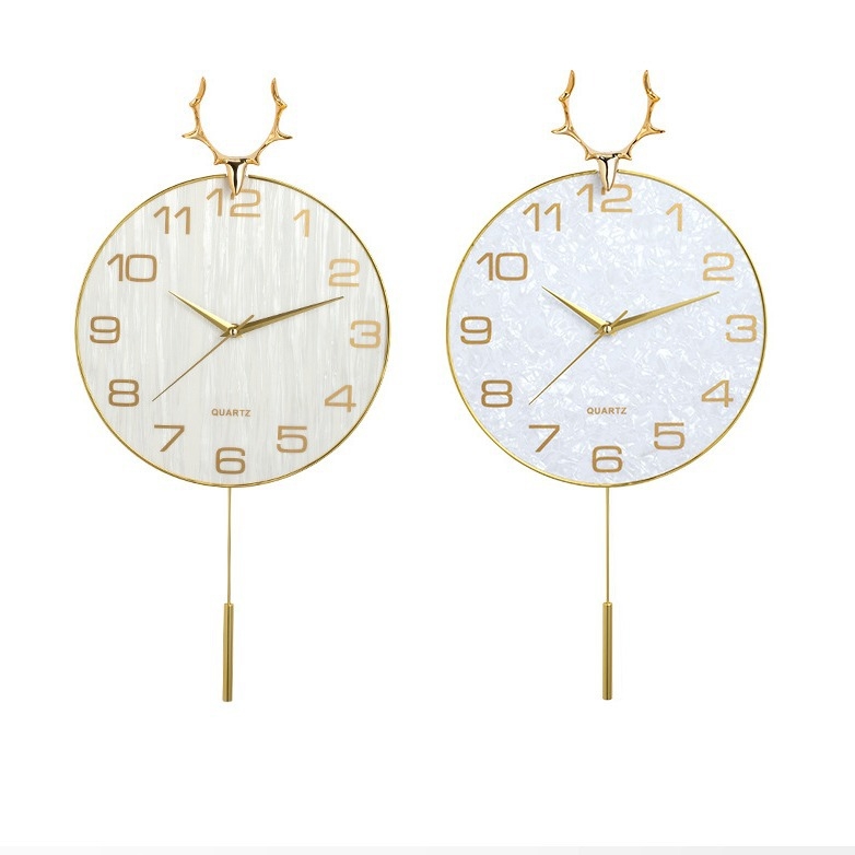 Стенно часовник - Скандинавски дизайн с еленски рога, лек лукс за дневна, кварцов, плавно движение, батерия, метален корпус и циферблат