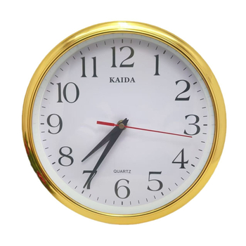 Стенно часовник – минималистичен, кръгъл пластмасов корпус, батерийно захранване, плавен ход на секундната стрелка, механизъм Aishida B-13