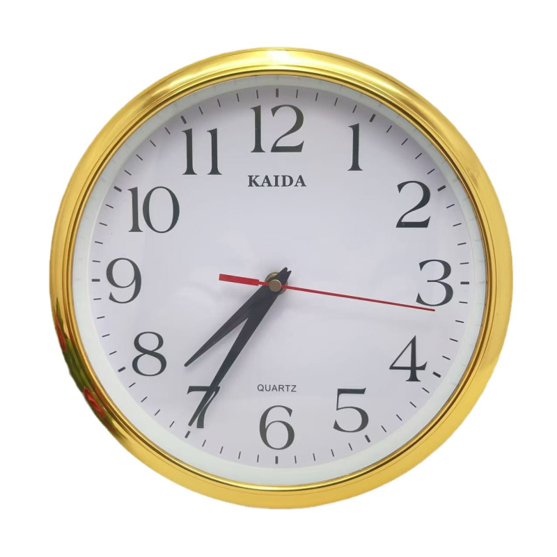 Стенно часовник – минималистичен, кръгъл пластмасов корпус, батерийно захранване, плавен ход на секундната стрелка, механизъм Aishida B-13