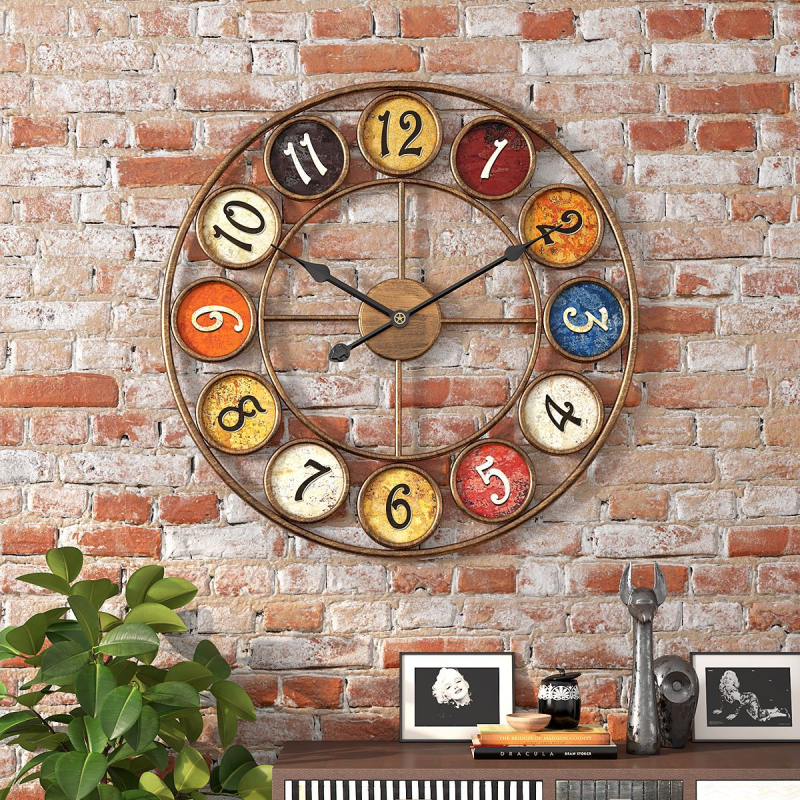 Boyeda antik kruhové kovové nástenné hodiny, pohyb s hladkou sekundovou ručičkou, napájanie batériou, 24-hodinové zobrazenie