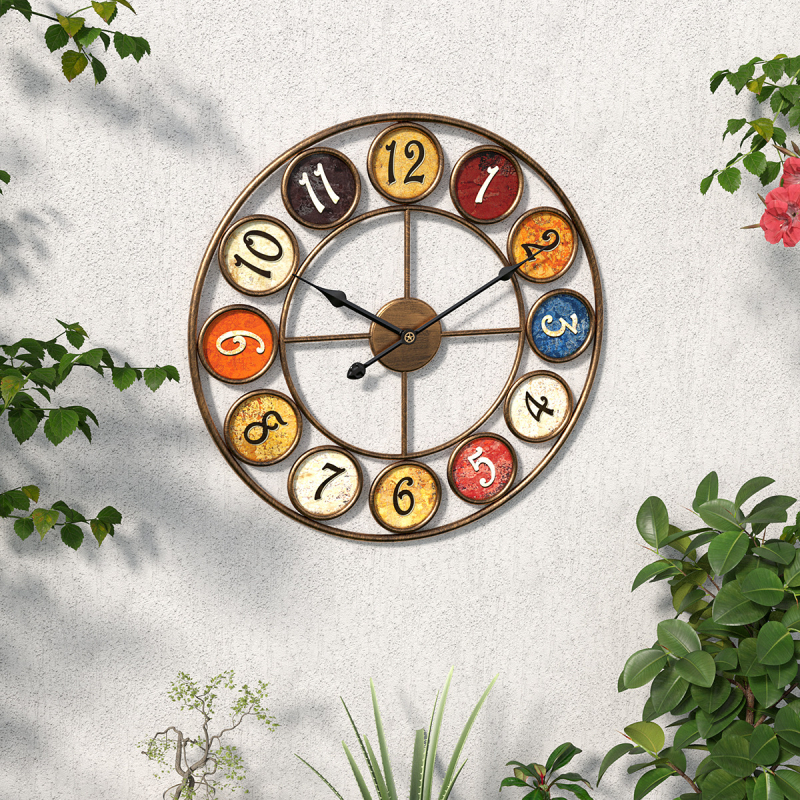 Boyeda antik kruhové kovové nástenné hodiny, pohyb s hladkou sekundovou ručičkou, napájanie batériou, 24-hodinové zobrazenie