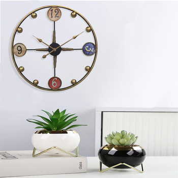 Стенно часовник - Античен кръгъл метален циферблат, плавно движение на секундите, Sun движение, захранван с батерия, аналогов дисплей с цифри