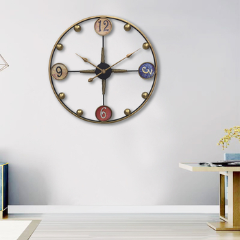 Стенно часовник - Античен кръгъл метален циферблат, плавно движение на секундите, Sun движение, захранван с батерия, аналогов дисплей с цифри