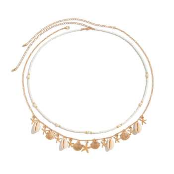 Талиева верига бохо със морски мотиви: морска звезда, раковина и имитационна перла (Материал: метал; Стил: сладък; Брой примки: двойна кръгла; Пускане: лято 2025)