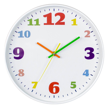 Цветен детски стенен часовник с карикатурен дизайн, кръгъл, скандинавски модерен стил, кварцов механизъм със sweep, батерийно захранване, дисплей стрелка + цифри, циферблат PVC