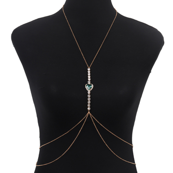 Reťaz na hruď so srdcovými kryštálmi, zliatinové vsadenia s umelými kameňmi, elektroplakovaný povrch