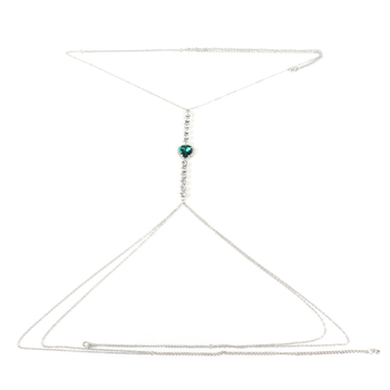 Reťaz na hruď so srdcovými kryštálmi, zliatinové vsadenia s umelými kameňmi, elektroplakovaný povrch