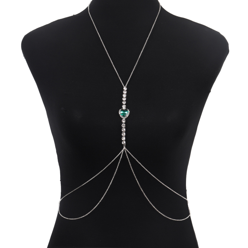 Reťaz na hruď so srdcovými kryštálmi, zliatinové vsadenia s umelými kameňmi, elektroplakovaný povrch