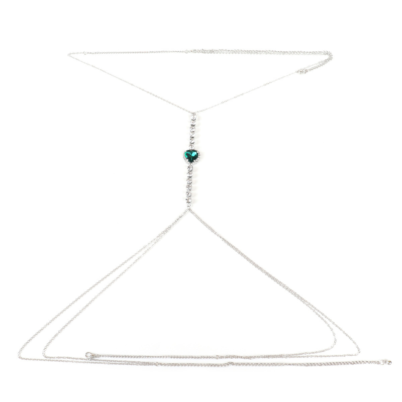 Reťaz na hruď so srdcovými kryštálmi, zliatinové vsadenia s umelými kameňmi, elektroplakovaný povrch