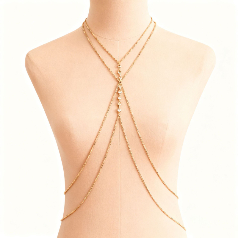 Геометричен гръден синджир — сплав, бял кристал, диамантена обработка, женски стил