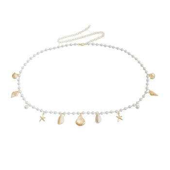 Бохемски плажен колан за талия за жени — мотиви звездна морска звезда и ракушка с изкуствена перла, метална верига за тяло