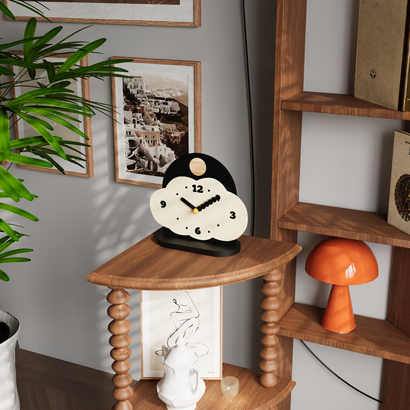 Настолен часовник в скандинавски стил, кожен циферблат, кварцов механизъм, батерия, аналогов дисплей, за хол, спалня и кабинет