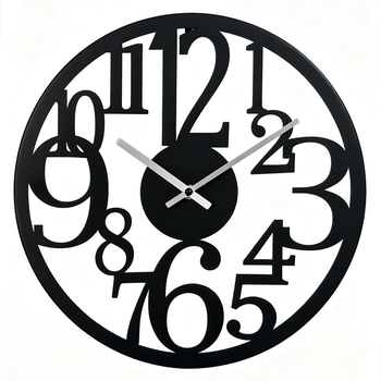 Стилен стенен часовник в скандинавски стил с изрязани цифри, кръгъл метален циферблат, кварцов механизъм, захранван от батерии