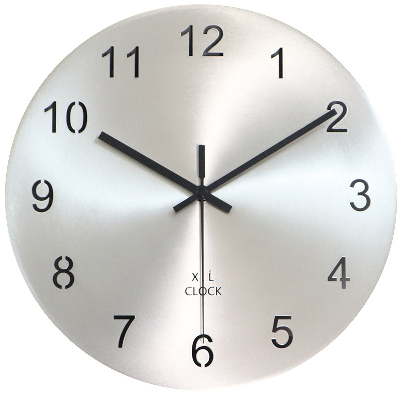 Кръгъл стенен часовник от неръждаема стомана — батерийно захранване, движение с плавен ход на секундата, механизъм Overlord, метален корпус, подходящ за всекидневна, спалня, кабинет, ресторант и антре