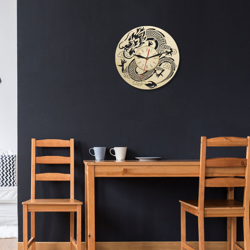 Стенен дървен часовник, кръгъл дизайн, едностранен (кварцов механизъм, батериен, 24-часово показване)