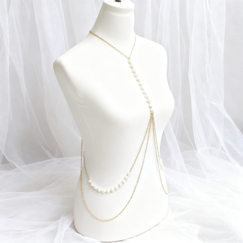 Колан за талия с имитационни перли, двуслойна халтерна конструкция, метална изработка, дължина 80–100 см