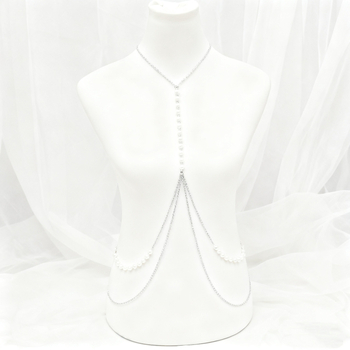 Колан за талия с имитационни перли, двуслойна халтерна конструкция, метална изработка, дължина 80–100 см