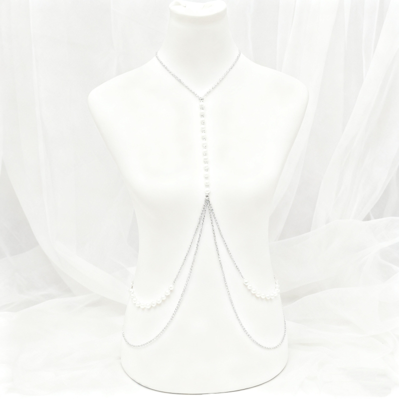 Колан за талия с имитационни перли, двуслойна халтерна конструкция, метална изработка, дължина 80–100 см