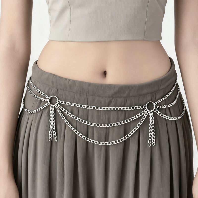 Колан за талия от метални вериги – многослойни вериги, универсален стил, метал, множество кръгли халки, за жена