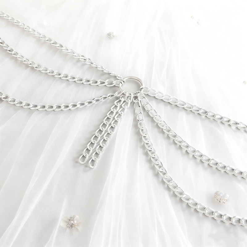 Колан за талия от метални вериги – многослойни вериги, универсален стил, метал, множество кръгли халки, за жена