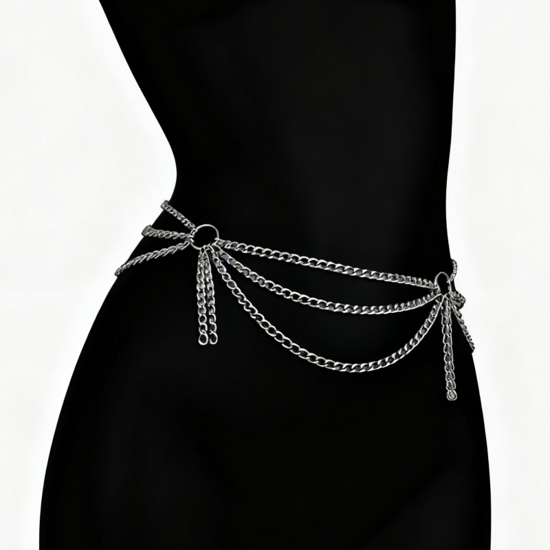 Колан за талия от метални вериги – многослойни вериги, универсален стил, метал, множество кръгли халки, за жена