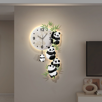 Стенен часовник с panda дизайн, LED дисплей, батерийно захранване, плавно движение, безрамков акрилен циферблат и огледало