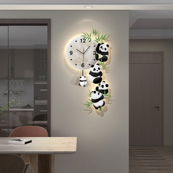 Стенен часовник с panda дизайн, LED дисплей, батерийно захранване, плавно движение, безрамков акрилен циферблат и огледало