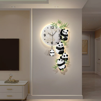 Стенен часовник с panda дизайн, LED дисплей, батерийно захранване, плавно движение, безрамков акрилен циферблат и огледало