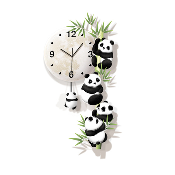 Стенен часовник с panda дизайн, LED дисплей, батерийно захранване, плавно движение, безрамков акрилен циферблат и огледало