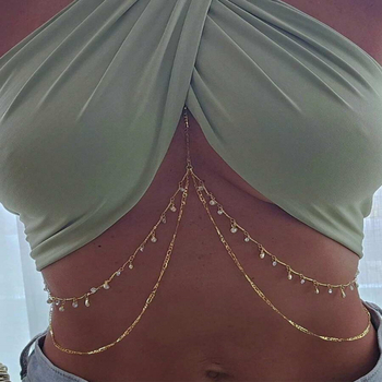 Kovový opasok na pás so strapcami a rhinestones, telo reťaz bez chrbta pre bikini, dámsky plážový doplnok pre dospelé ženy, jesenná verzia 2025