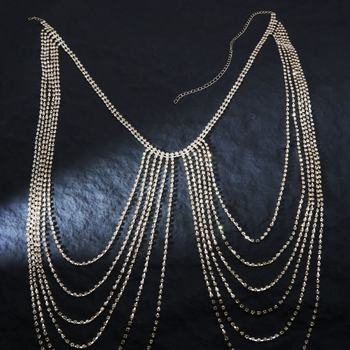 Женски многослоен презрамков синджир с пискюли и кристали
